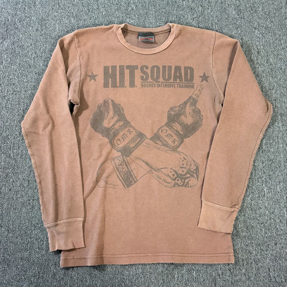 Vintage Y2k Hit Squad Brown Grunge Waffle Knit Thermal Longsleeve Men's Medium